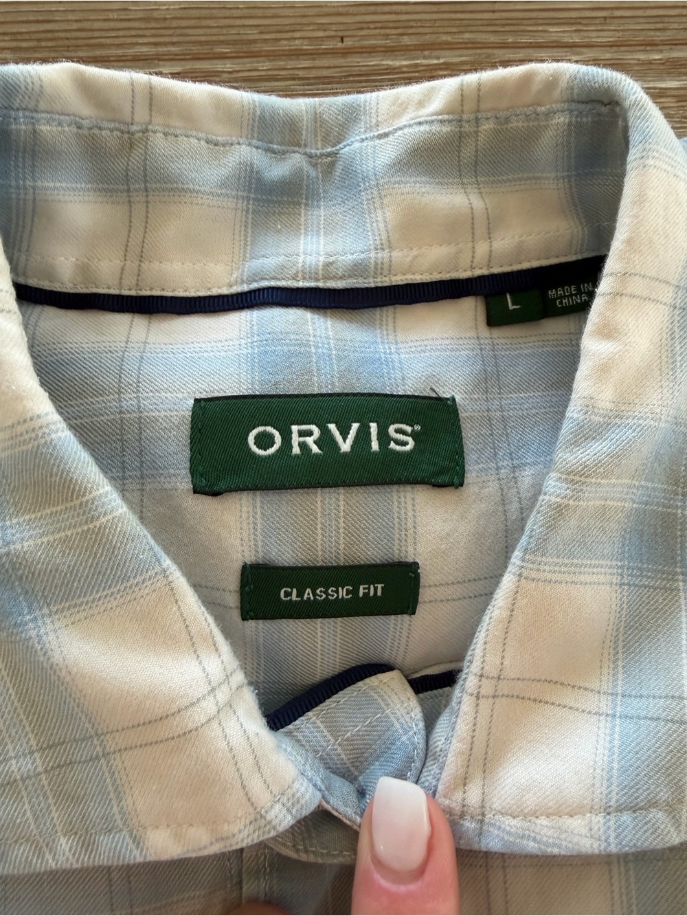 Orvis Blue and White Plaid Button-Down Shirt